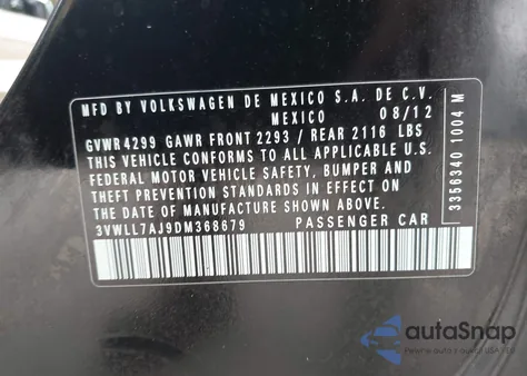 2013 Volkswagen Jetta 2.0L Tdi from USA, damaged, VIN 3VWLL7AJ9DM368679